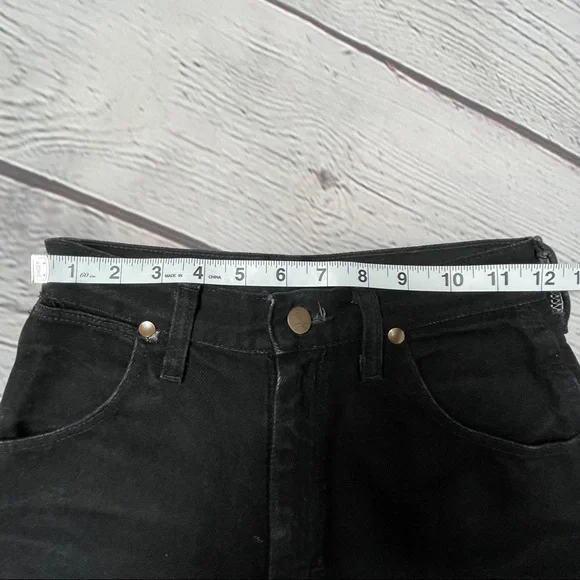 WRANGLER vintage 90s black denim wide leg high waist crop jeans pants - Picture 8 of 9